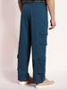 Men's Denim Blue Loose Baggy Fit Cargo Chino Pant with 8 Pockets Stretchable