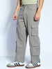 Men's Grey Loose Baggy Fit Cargo Chino Pant with 8 Pockets Stretchable