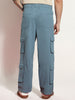 Men's Steel Blue Loose Baggy Fit Cargo Chino Pant with 8 Pockets Stretchable