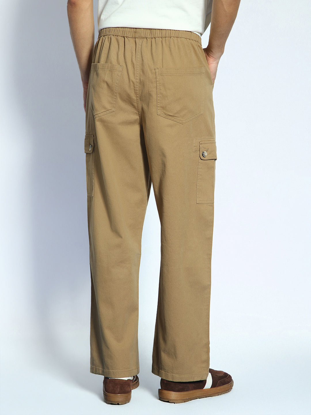 Men's Khaki Loose Baggy Fit Cargo Jogger Chino Pant with 6 Pockets Stretchable
