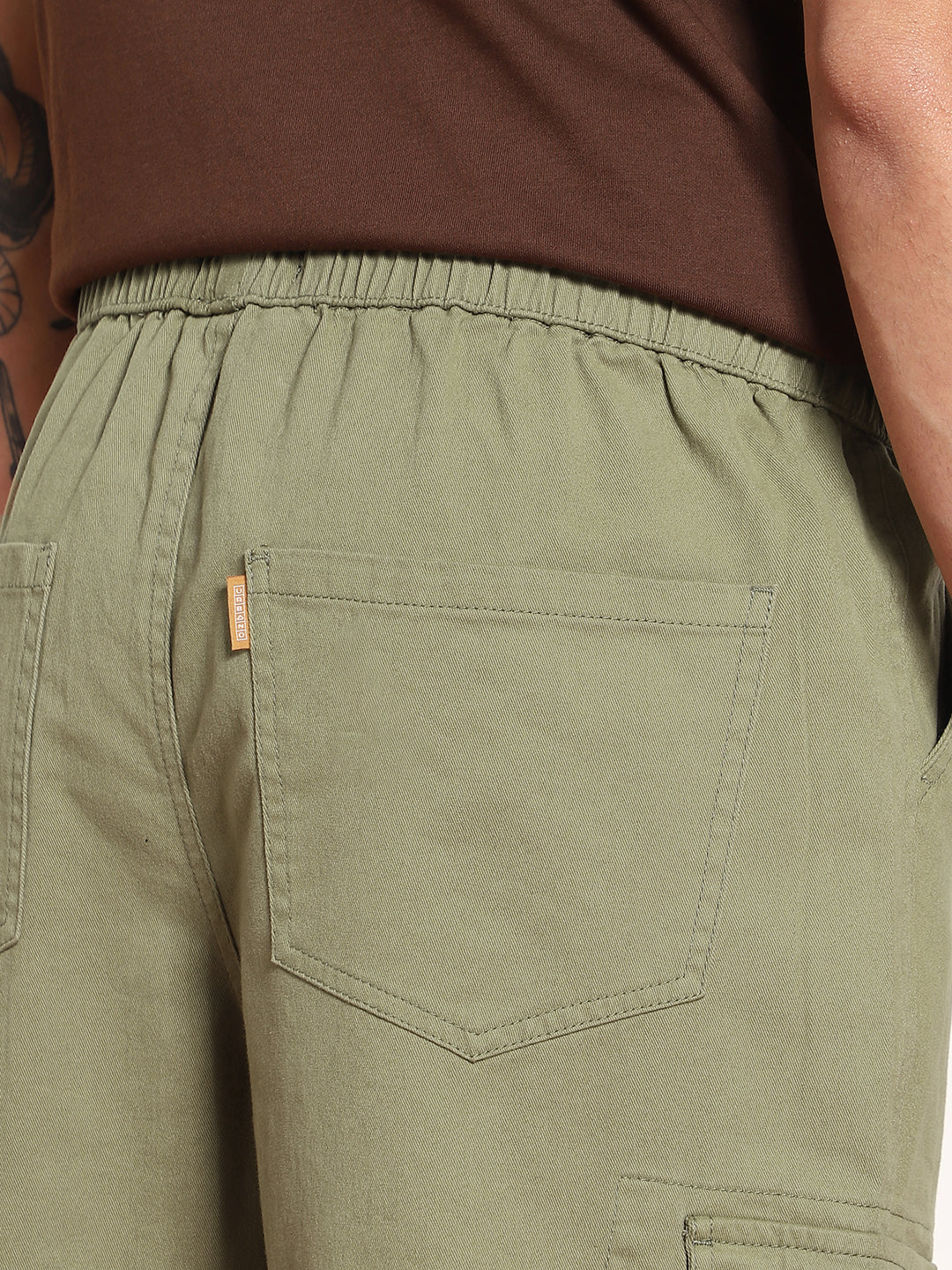 Men's Light Olive Loose Baggy Fit Cargo Jogger Chino Pant with 6 Pockets Stretchable