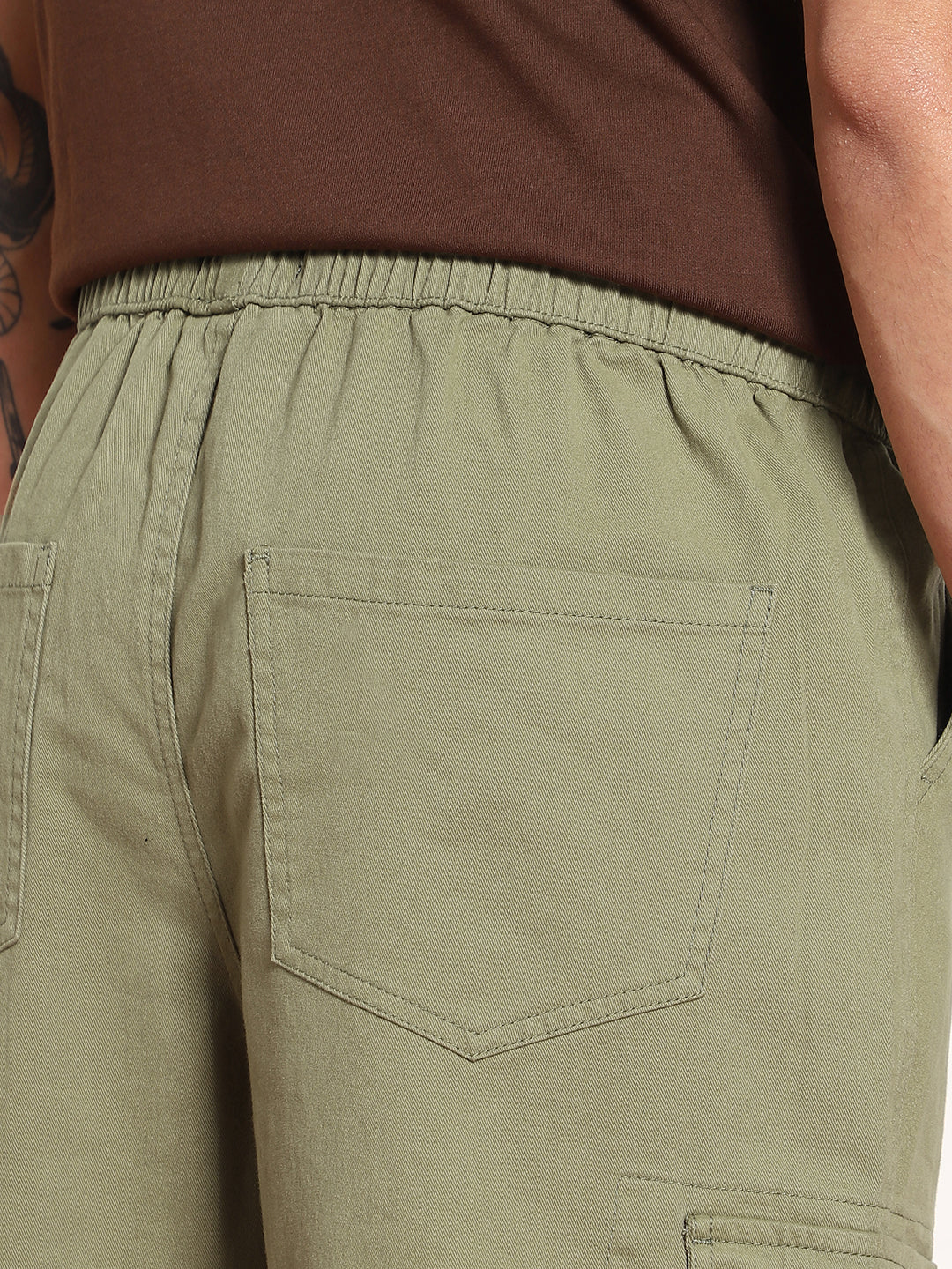 Men's Light Olive Loose Baggy Fit Cargo Jogger Chino Pant with 6 Pockets Stretchable