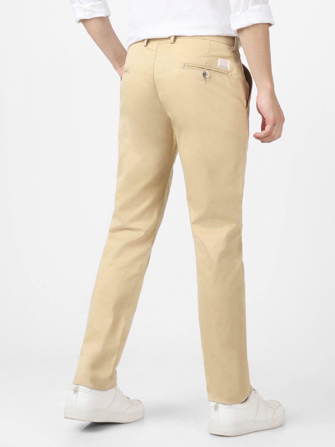 Men's Beige Cotton Slim Fit Casual Chinos Trousers Stretch