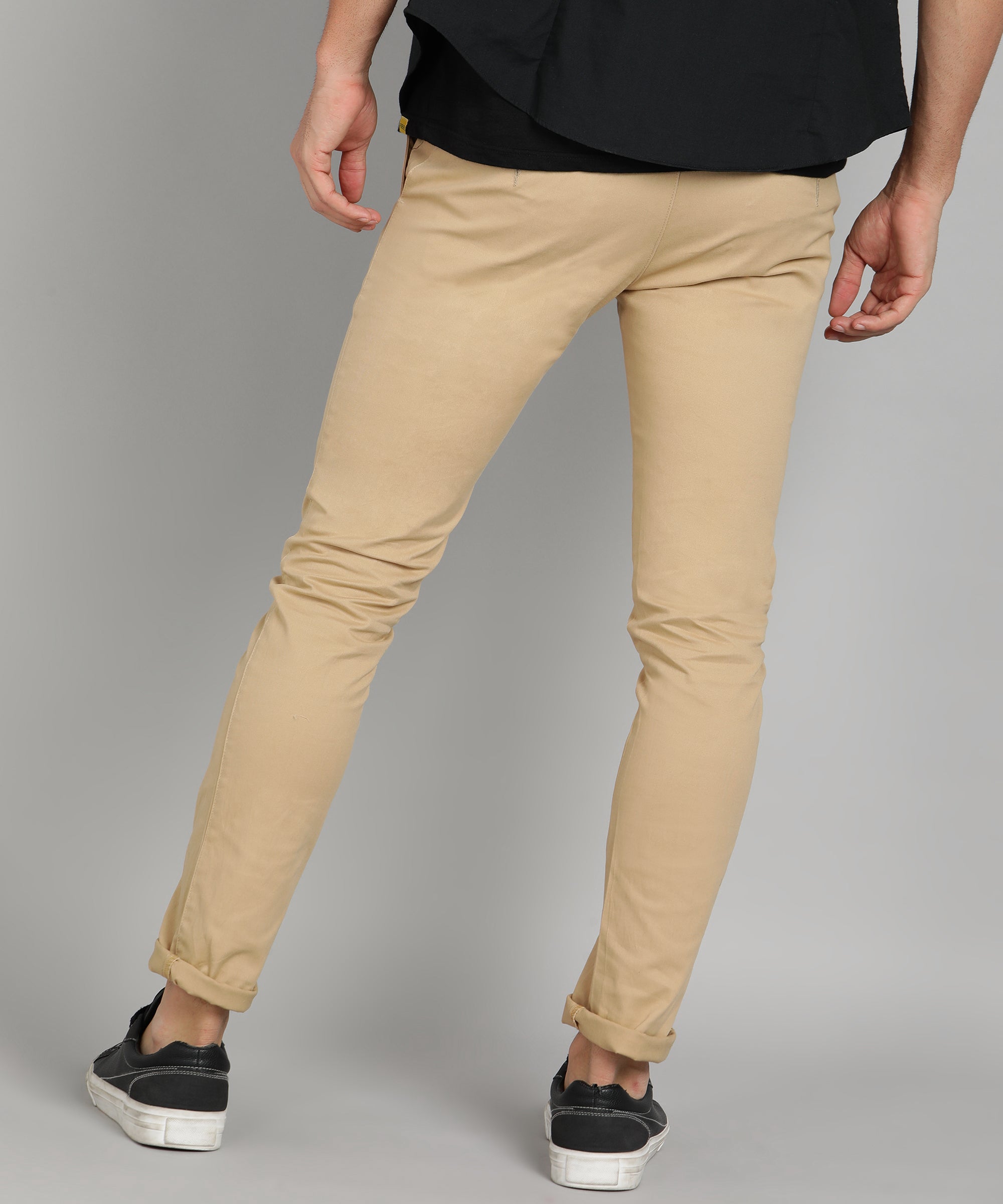 Urbano Fashion Men's Beige Cotton Slim Fit Casual Chinos Trousers Stretch