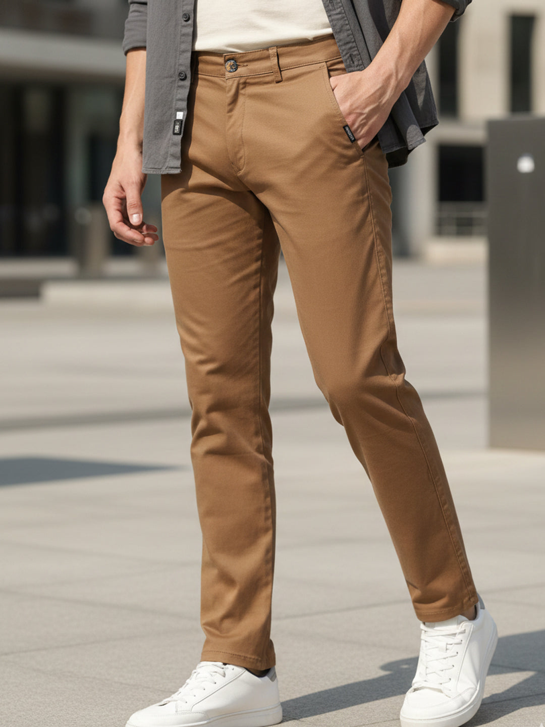 Men's Dark Khaki Slim Fit Casual Trouser