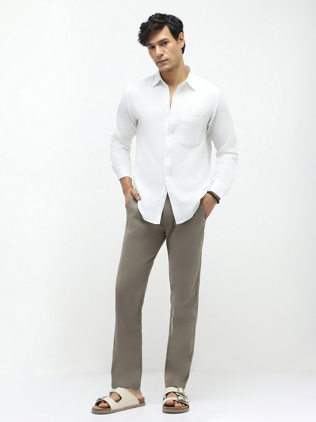 Men's Grey Slim Fit Stretchable Casual Chinos
