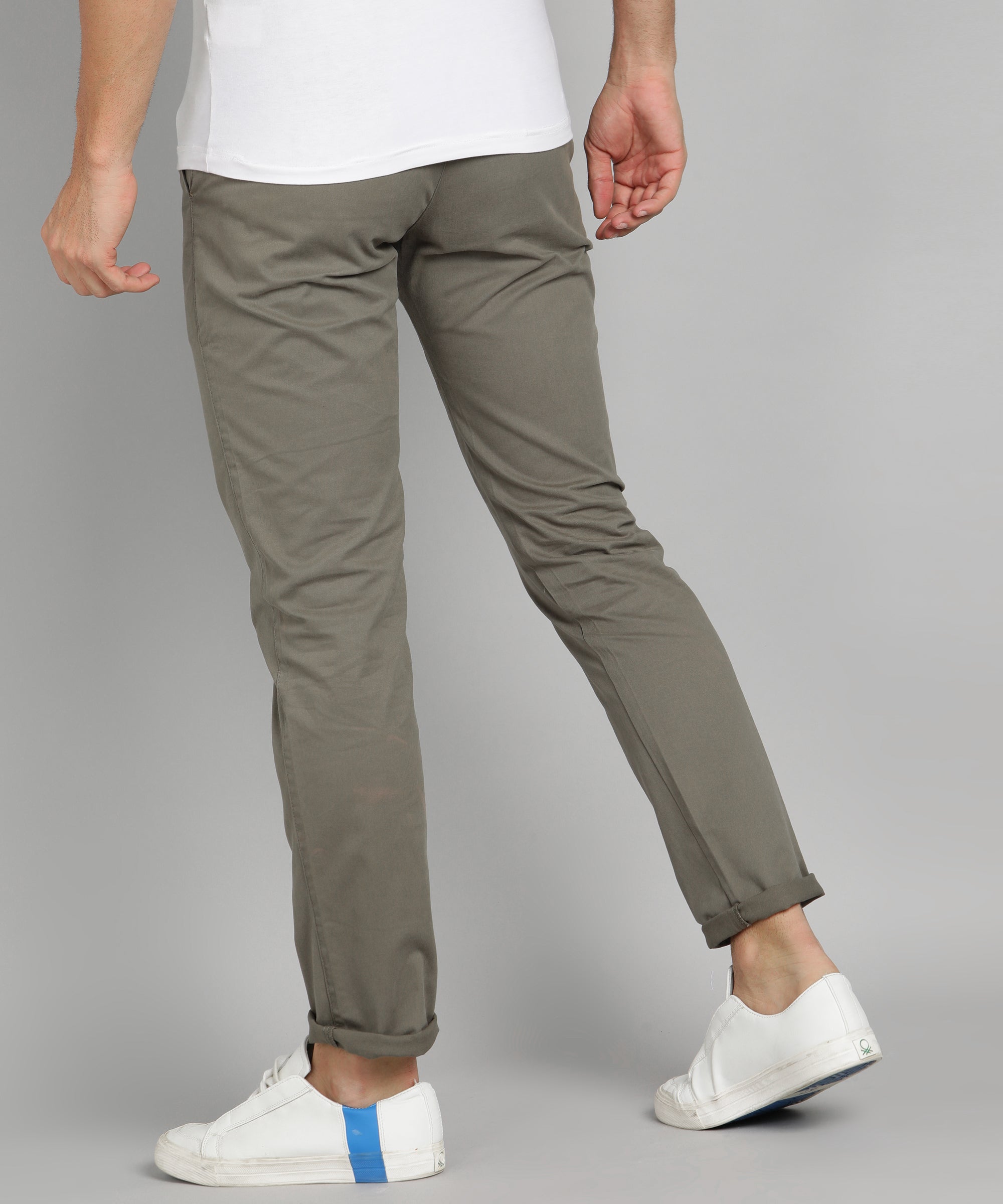 Men's Grey Cotton Slim Fit Casual Chinos Trousers Stretch