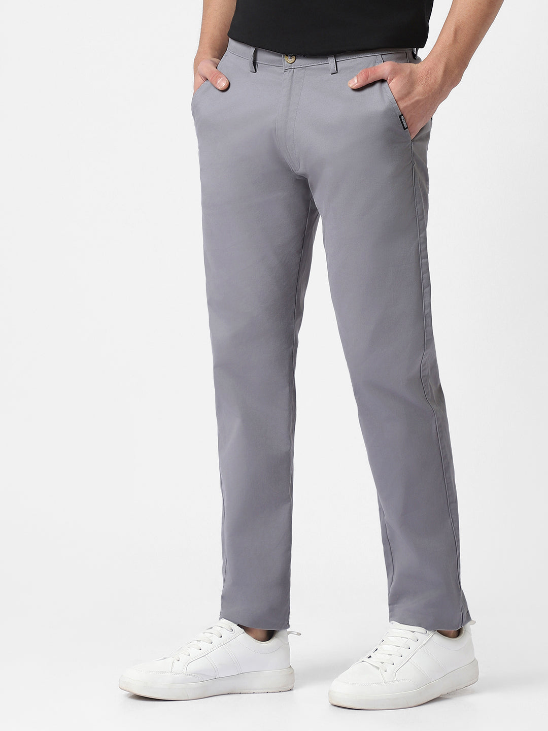 Men's Light Blue Cotton Slim Fit Casual Chinos Trousers Stretch