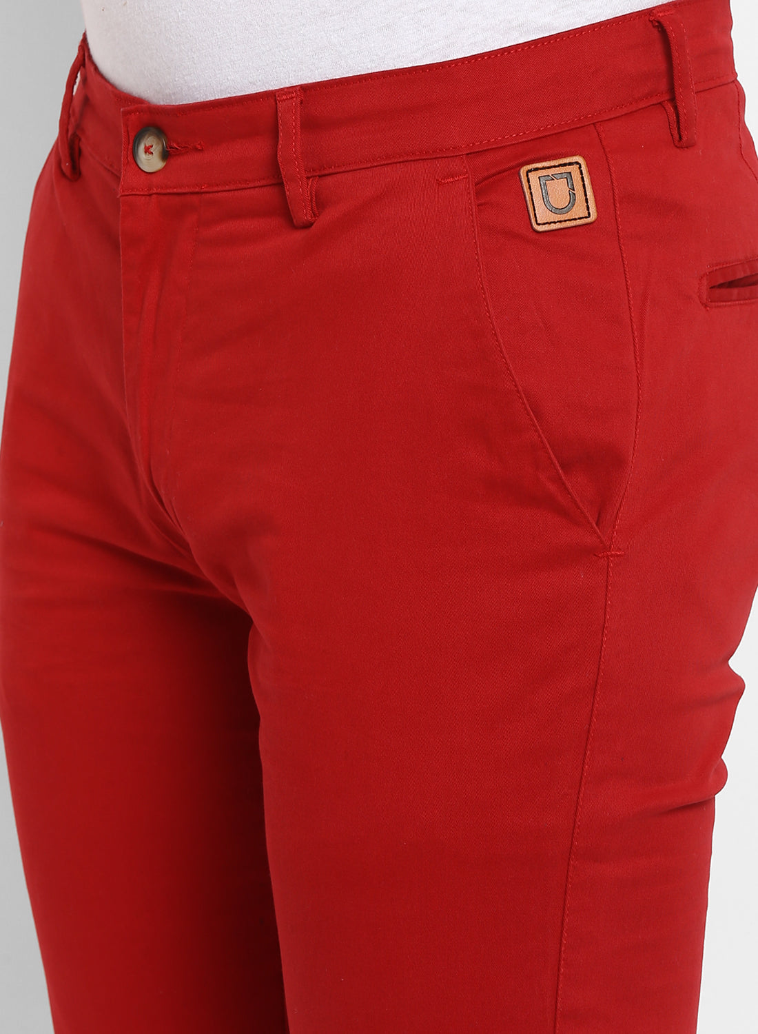 Men's Red Cotton Slim Fit Casual Chinos Trousers Stretch