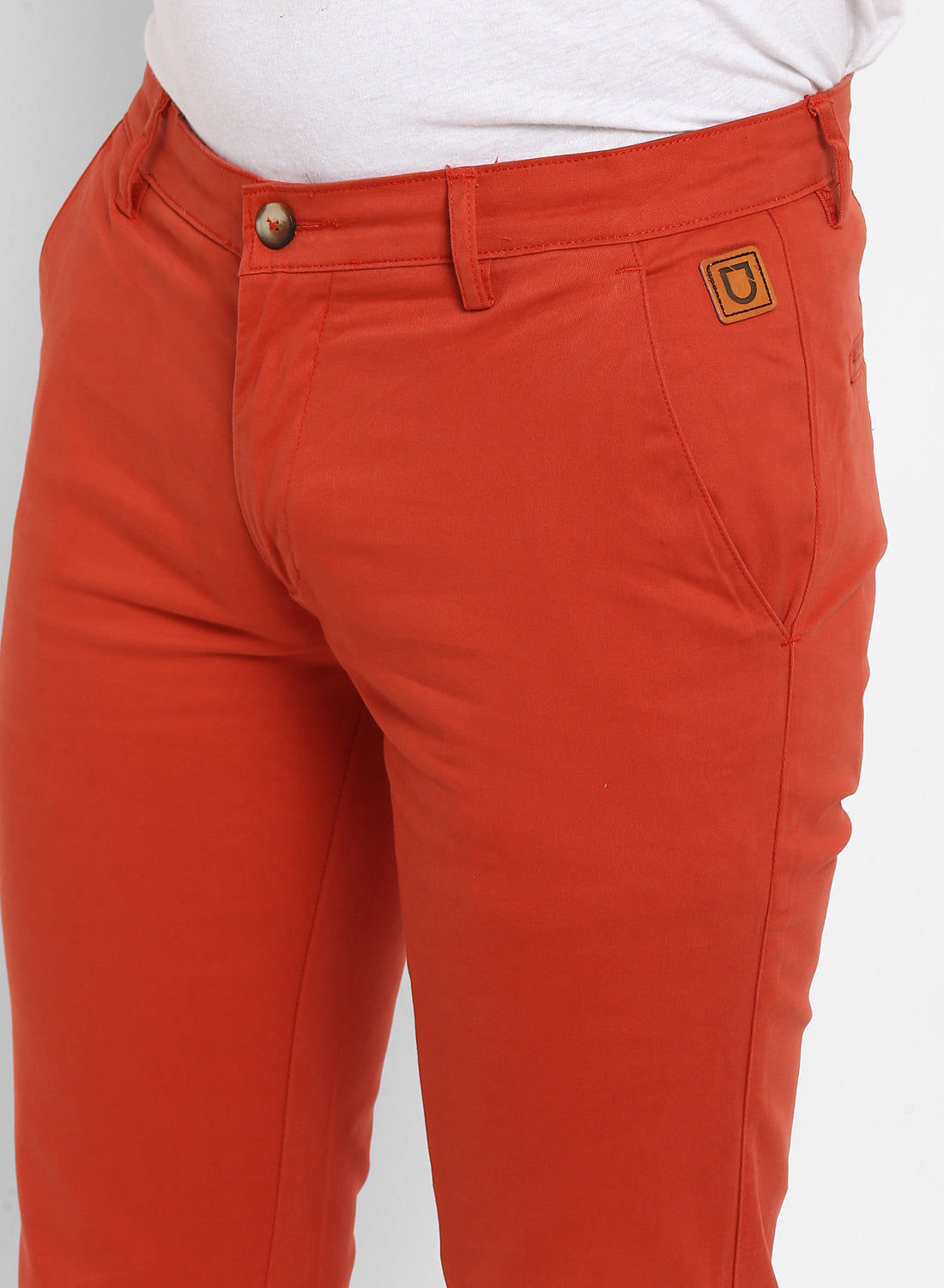 Men's Rust Cotton Slim Fit Casual Chinos Trousers Stretch