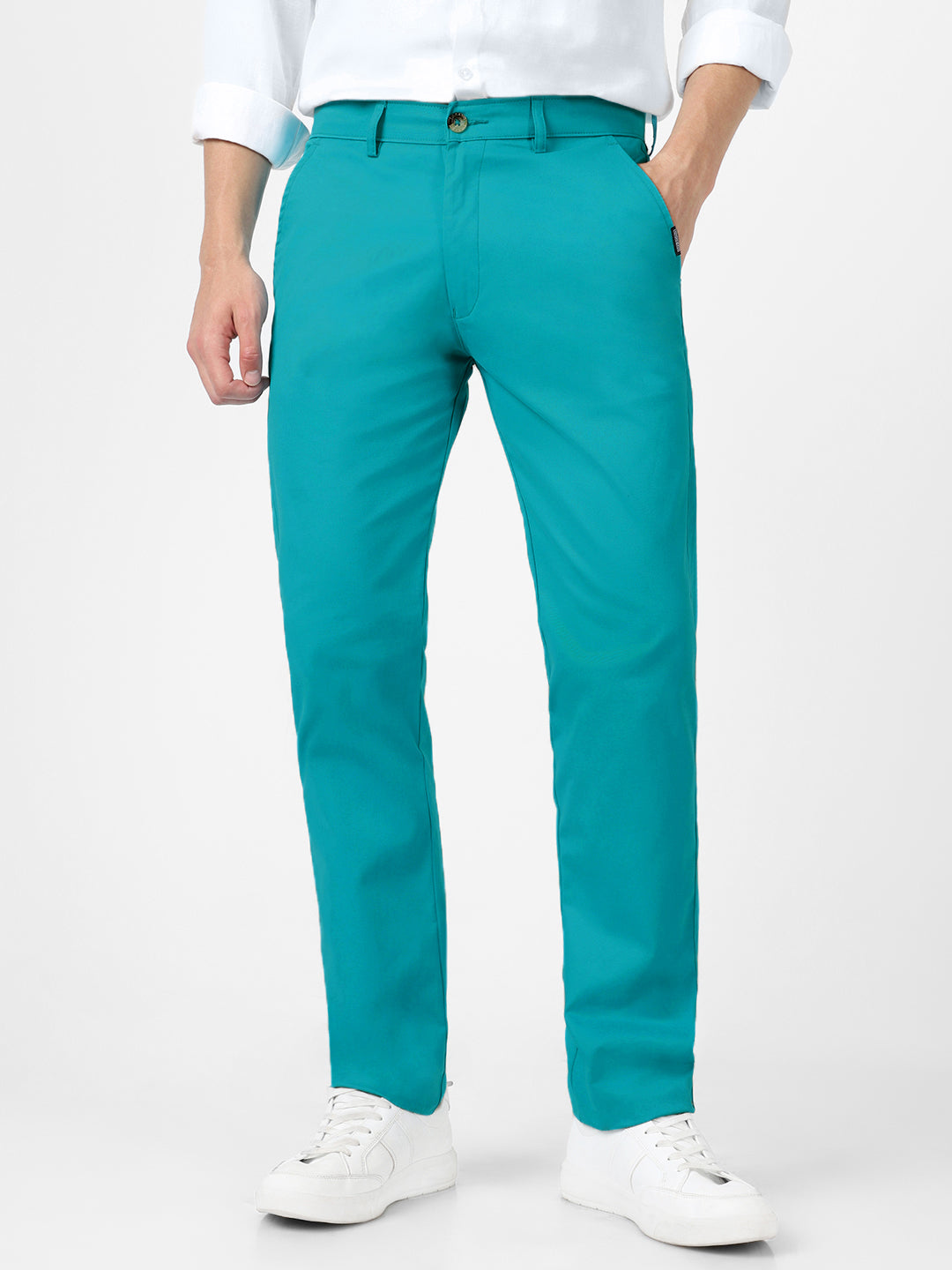 Men's Turquoise Blue Cotton Slim Fit Casual Chinos Trousers Stretch