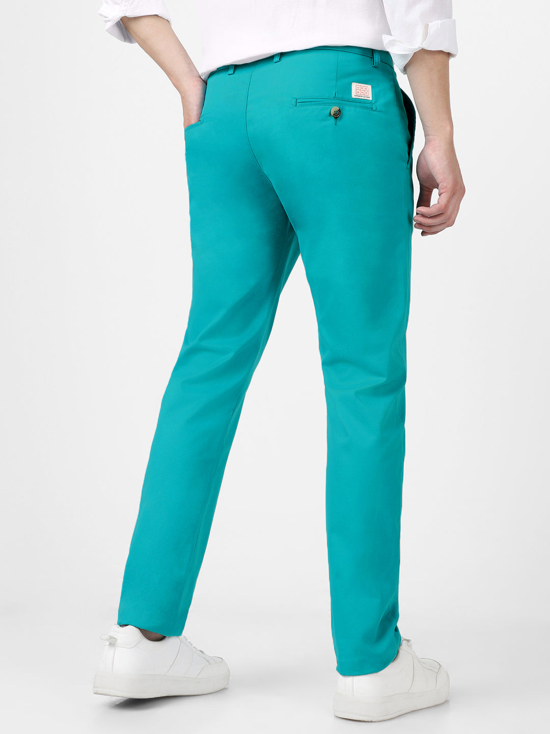 Men's Turquoise Blue Cotton Slim Fit Casual Chinos Trousers Stretch