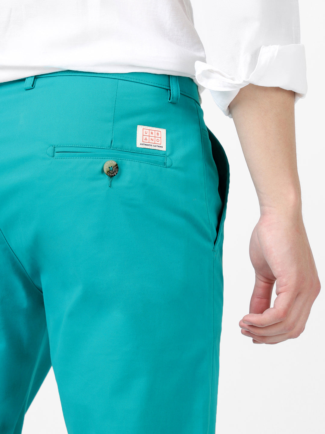 Men's Turquoise Blue Cotton Slim Fit Casual Chinos Trousers Stretch