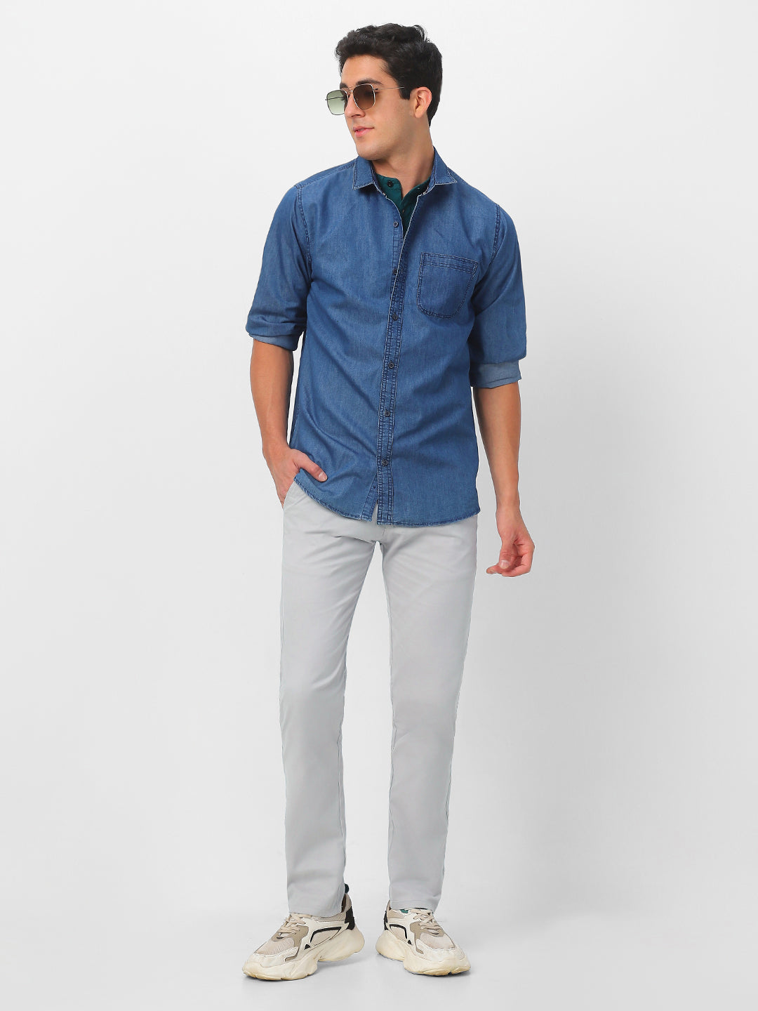 Men's Light Grey Cotton Slim Fit Casual Chinos Trousers Stretch