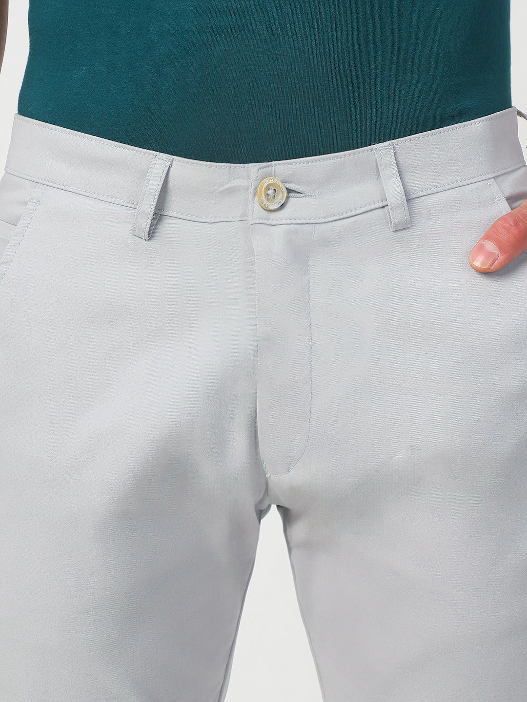 Men's Light Grey Cotton Slim Fit Casual Chinos Trousers Stretch