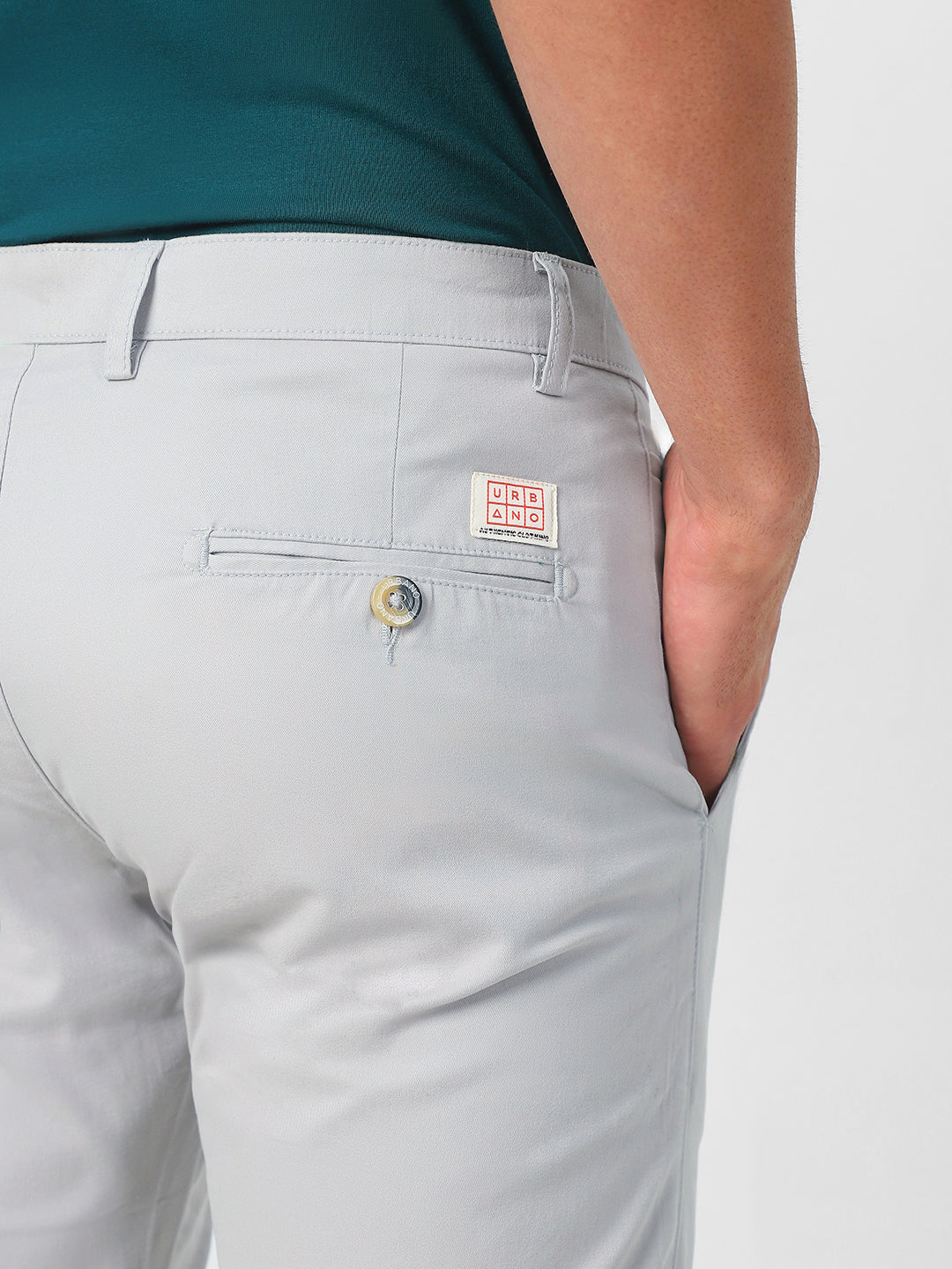 Men's Light Grey Cotton Slim Fit Casual Chinos Trousers Stretch