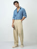 Men's Beige Loose Baggy Fit Solid Chino Trousers Non-Stretchable