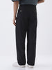 Men's Black Loose Baggy Fit Solid Chino Trousers Non-Stretchable