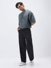 Men's Black Loose Baggy Fit Solid Chino Trousers Non-Stretchable