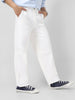 Men's White Loose Baggy Fit Solid Chino Trousers Non-Stretchable
