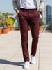 Men's Dark Maroon Cotton Regular Fit Casual Chinos Trousers Stretch