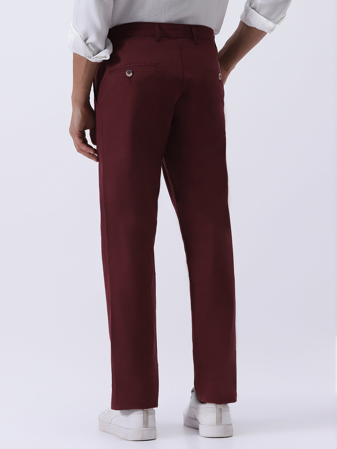 Men's Dark Maroon Cotton Regular Fit Casual Chinos Trousers Stretch
