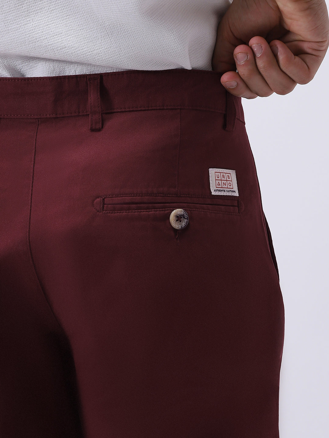 Men's Dark Maroon Cotton Regular Fit Casual Chinos Trousers Stretch