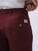 Men's Dark Maroon Cotton Regular Fit Casual Chinos Trousers Stretch