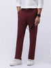 Men's Dark Maroon Cotton Regular Fit Casual Chinos Trousers Stretch