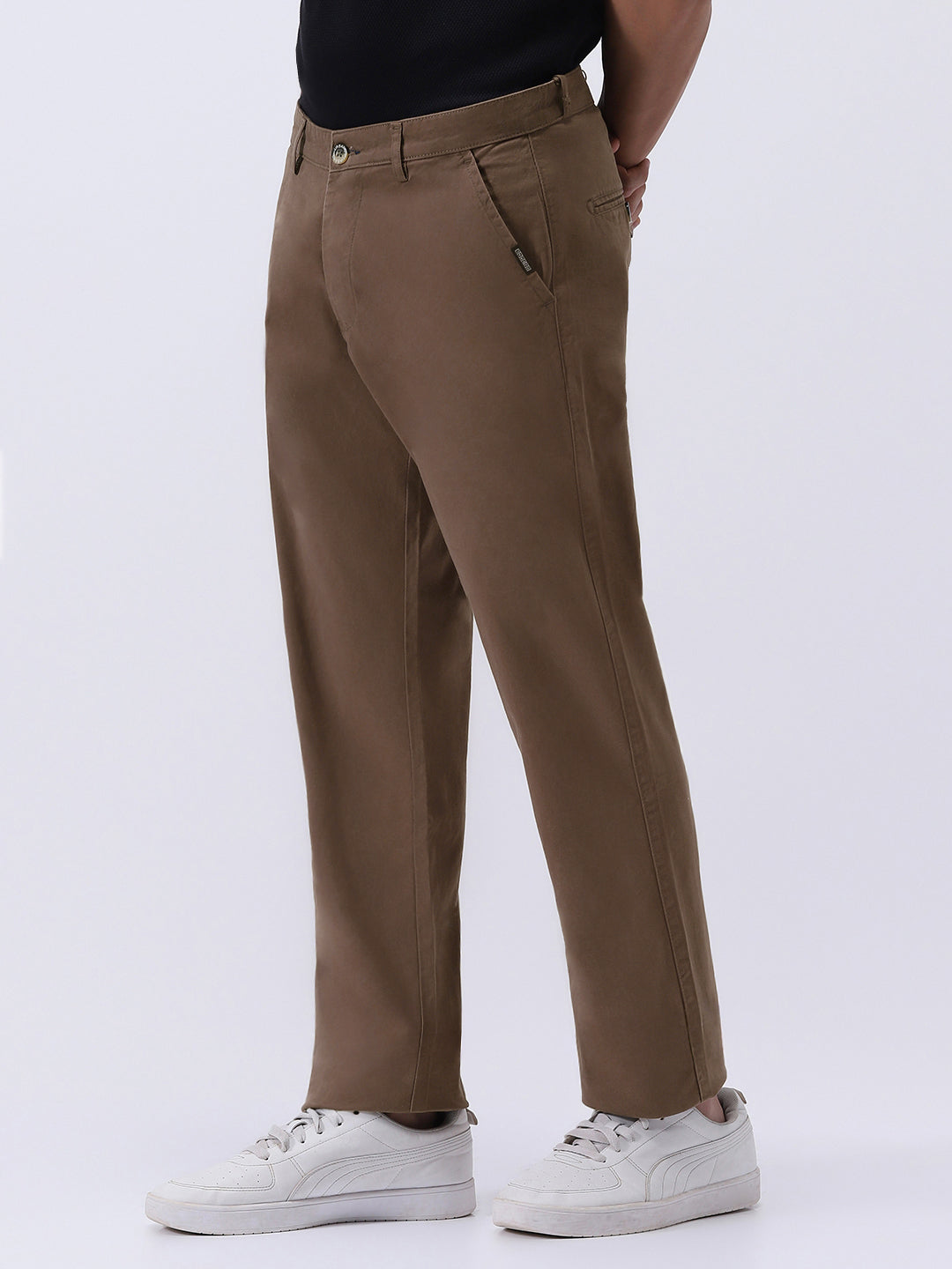 Men's Dark Taupe Cotton Regular Fit Casual Chinos Trousers Stretch