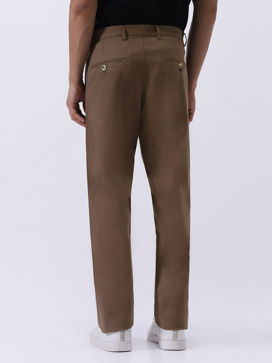 Men's Dark Taupe Cotton Regular Fit Casual Chinos Trousers Stretch