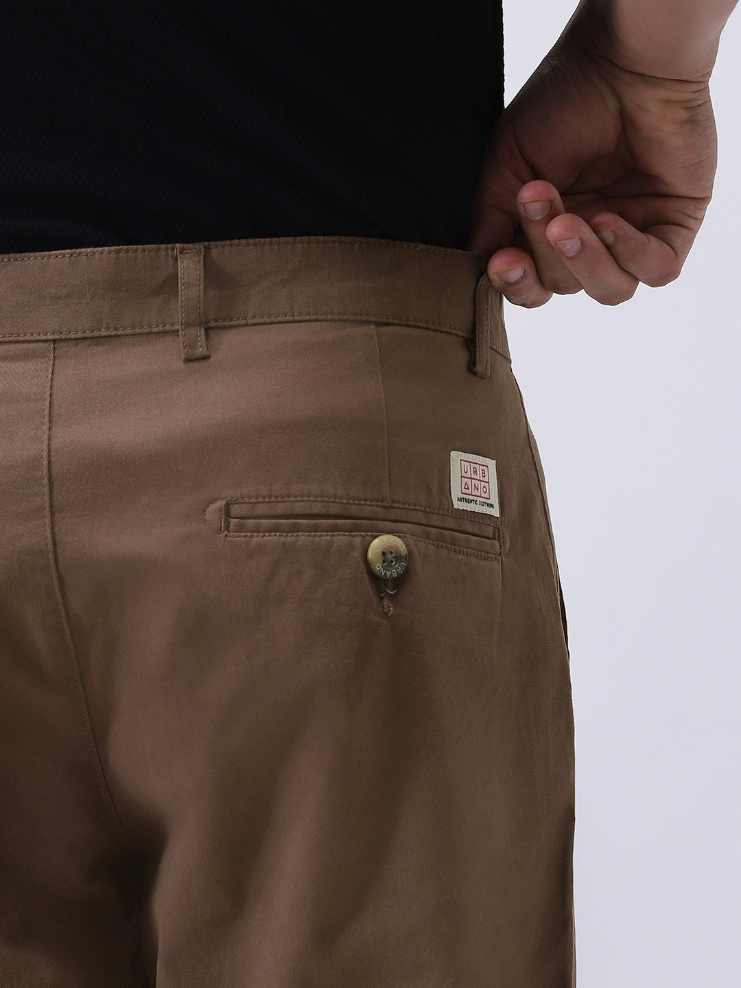 Men's Dark Taupe Cotton Regular Fit Casual Chinos Trousers Stretch