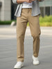 Men's Khaki Cotton Regular Fit Casual Chinos Trousers Stretch