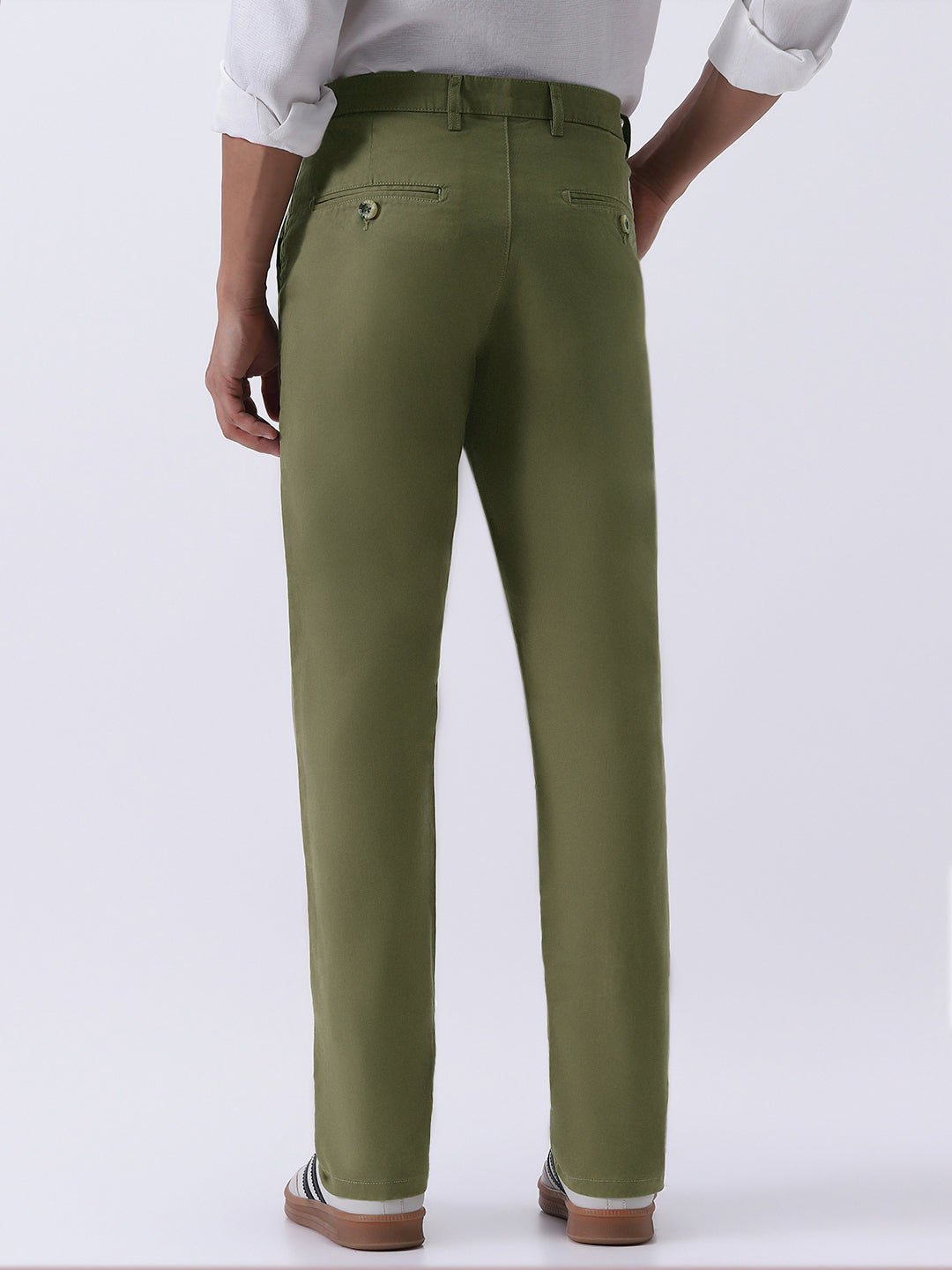 Men's Light Olive Cotton Regular Fit Casual Chinos Trousers Stretch