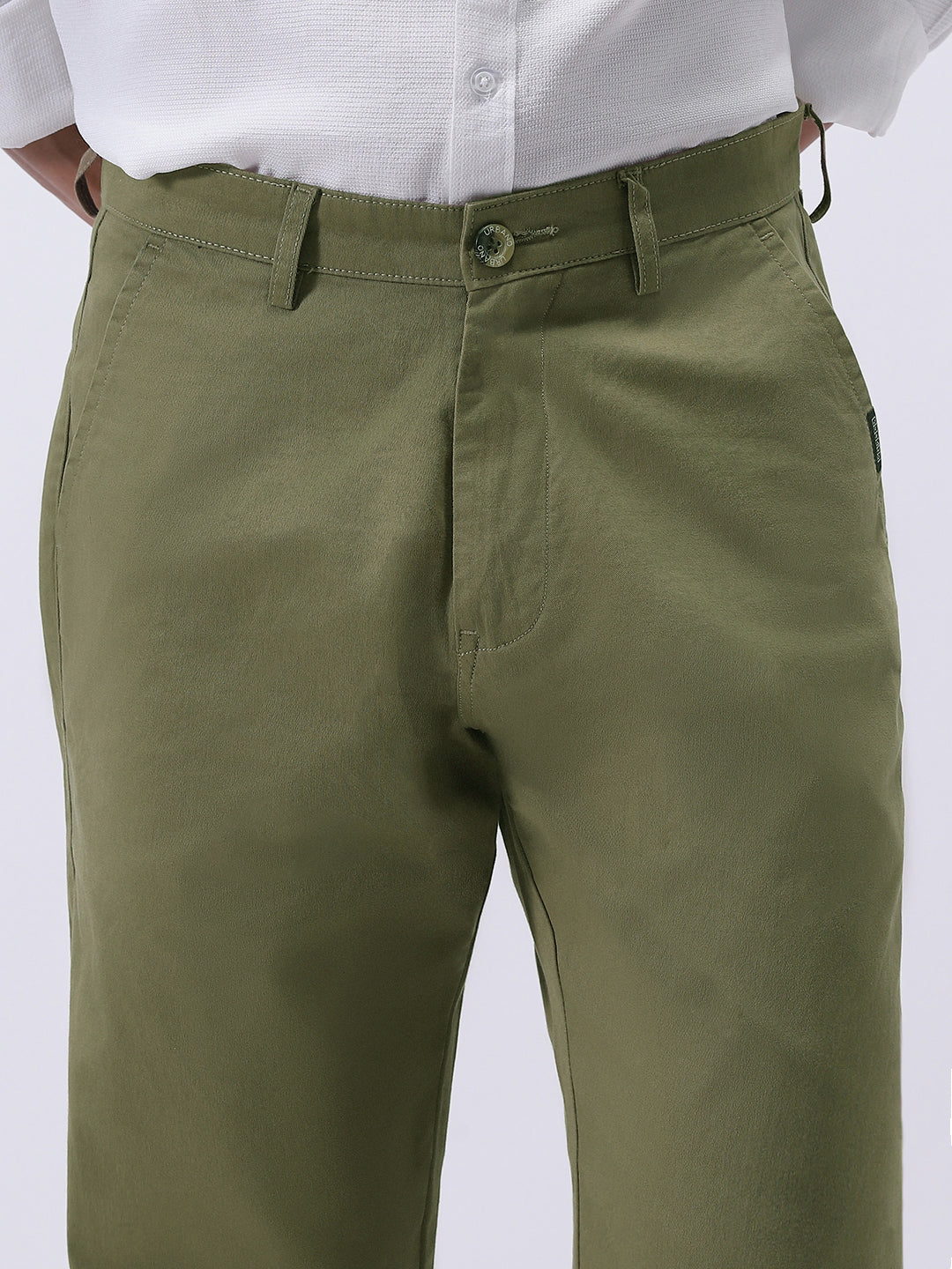 Men's Light Olive Cotton Regular Fit Casual Chinos Trousers Stretch