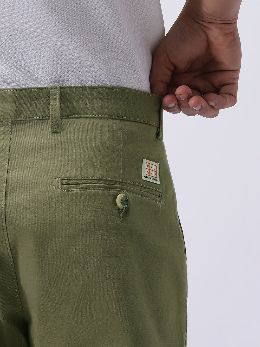 Men's Light Olive Cotton Regular Fit Casual Chinos Trousers Stretch