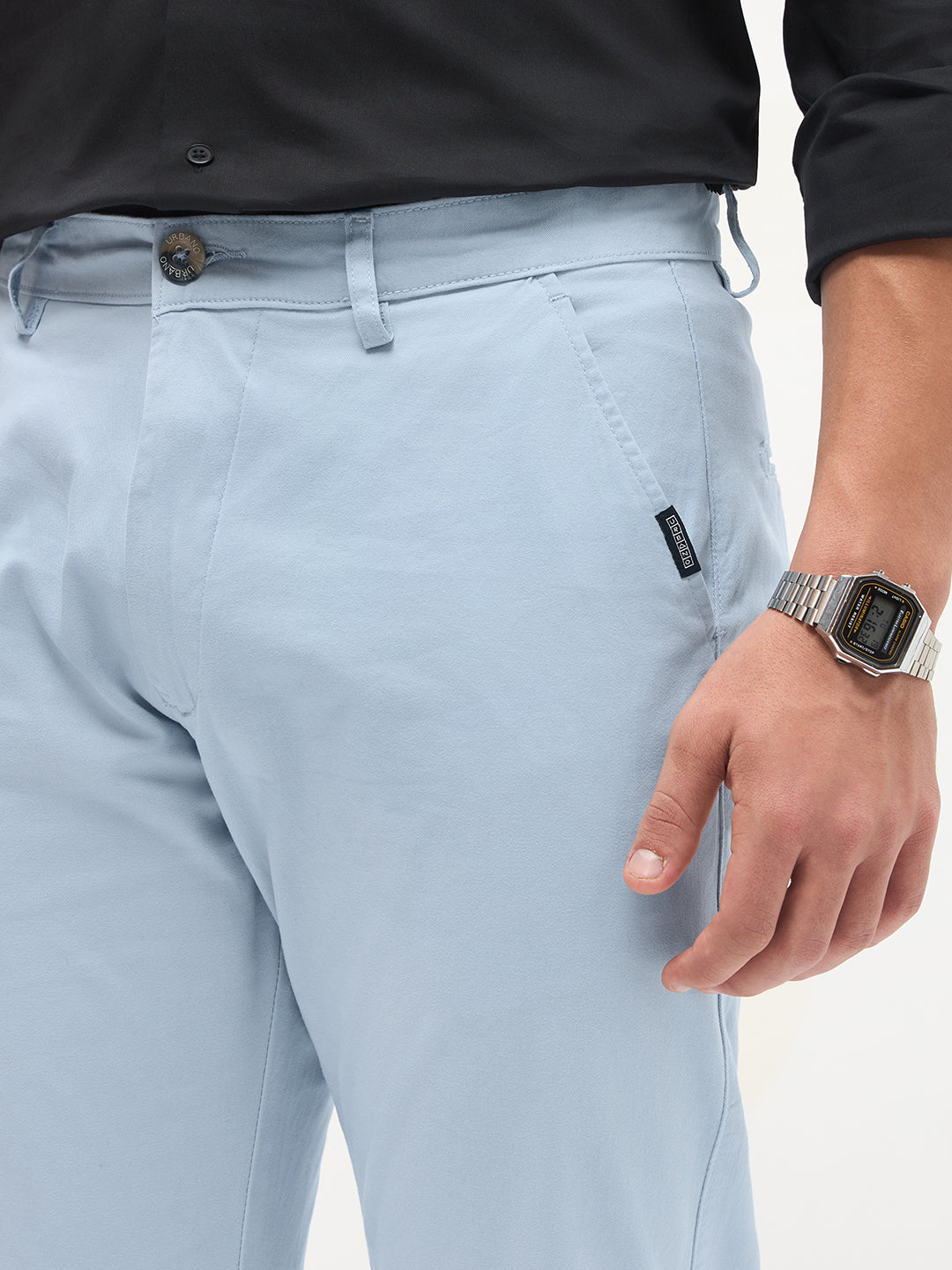 Men's Light Sky Blue Cotton Regular Fit Casual Chinos Trousers Stretch