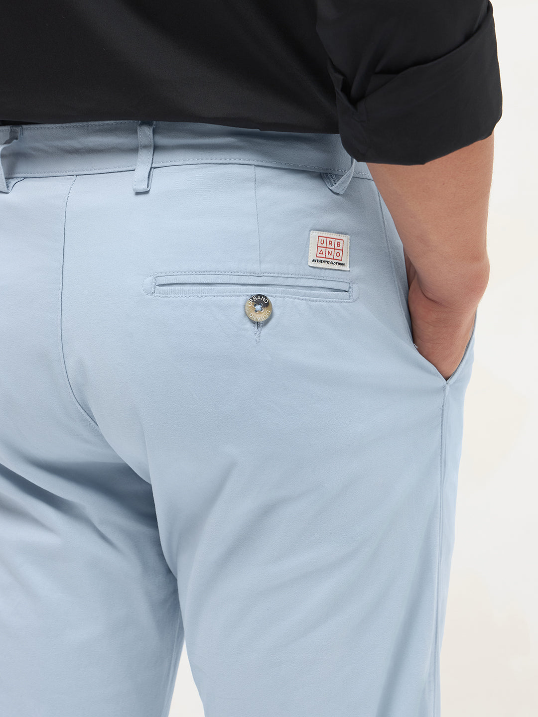 Men's Light Sky Blue Cotton Regular Fit Casual Chinos Trousers Stretch