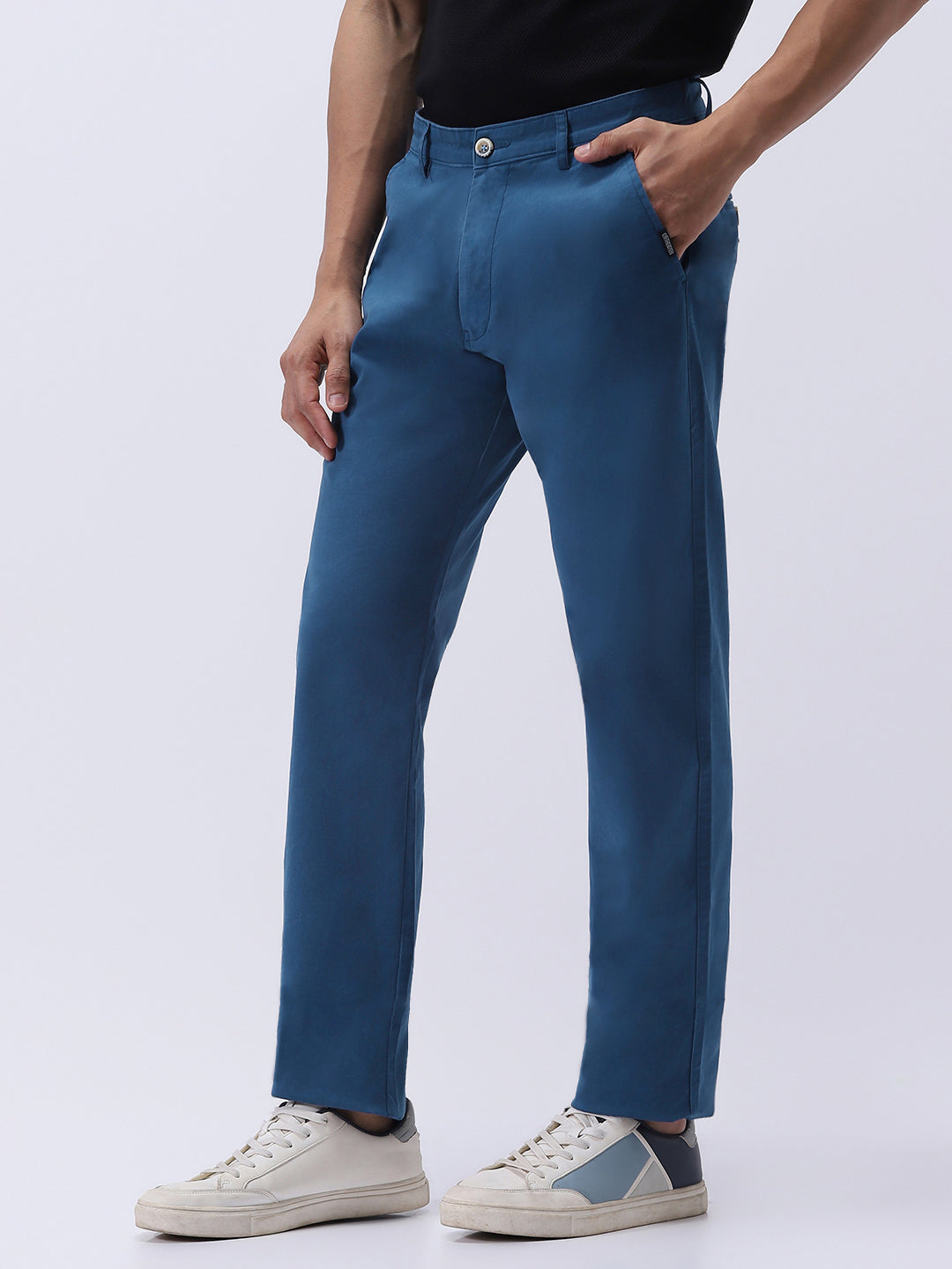Men's Royal Blue Cotton Regular Fit Casual Chinos Trousers Stretch