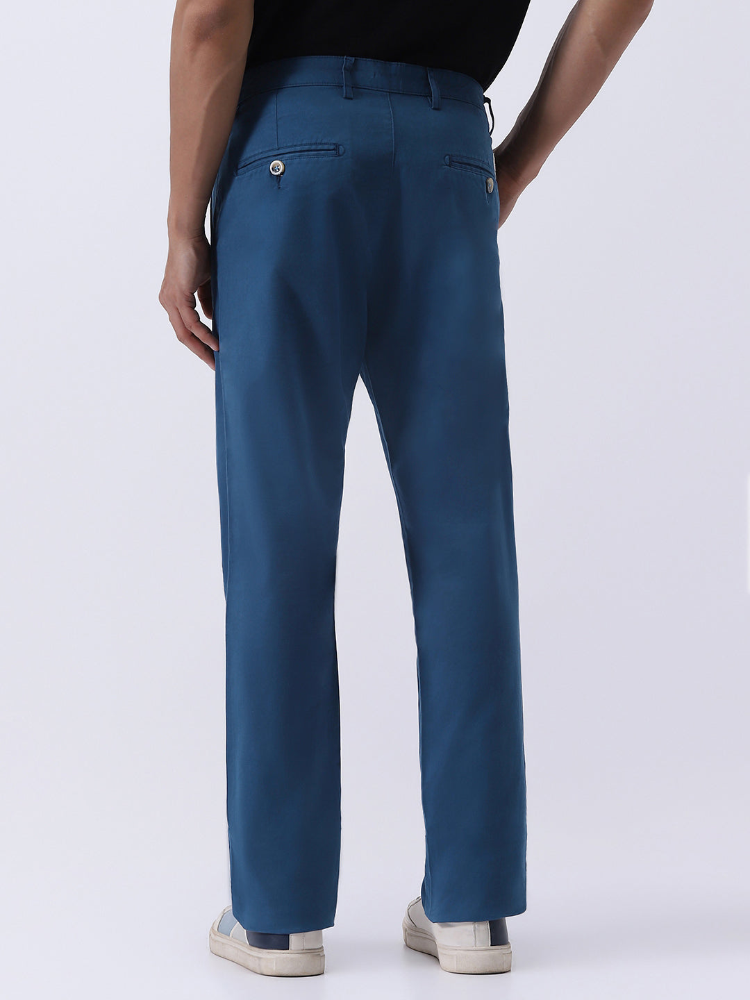 Men's Royal Blue Cotton Regular Fit Casual Chinos Trousers Stretch