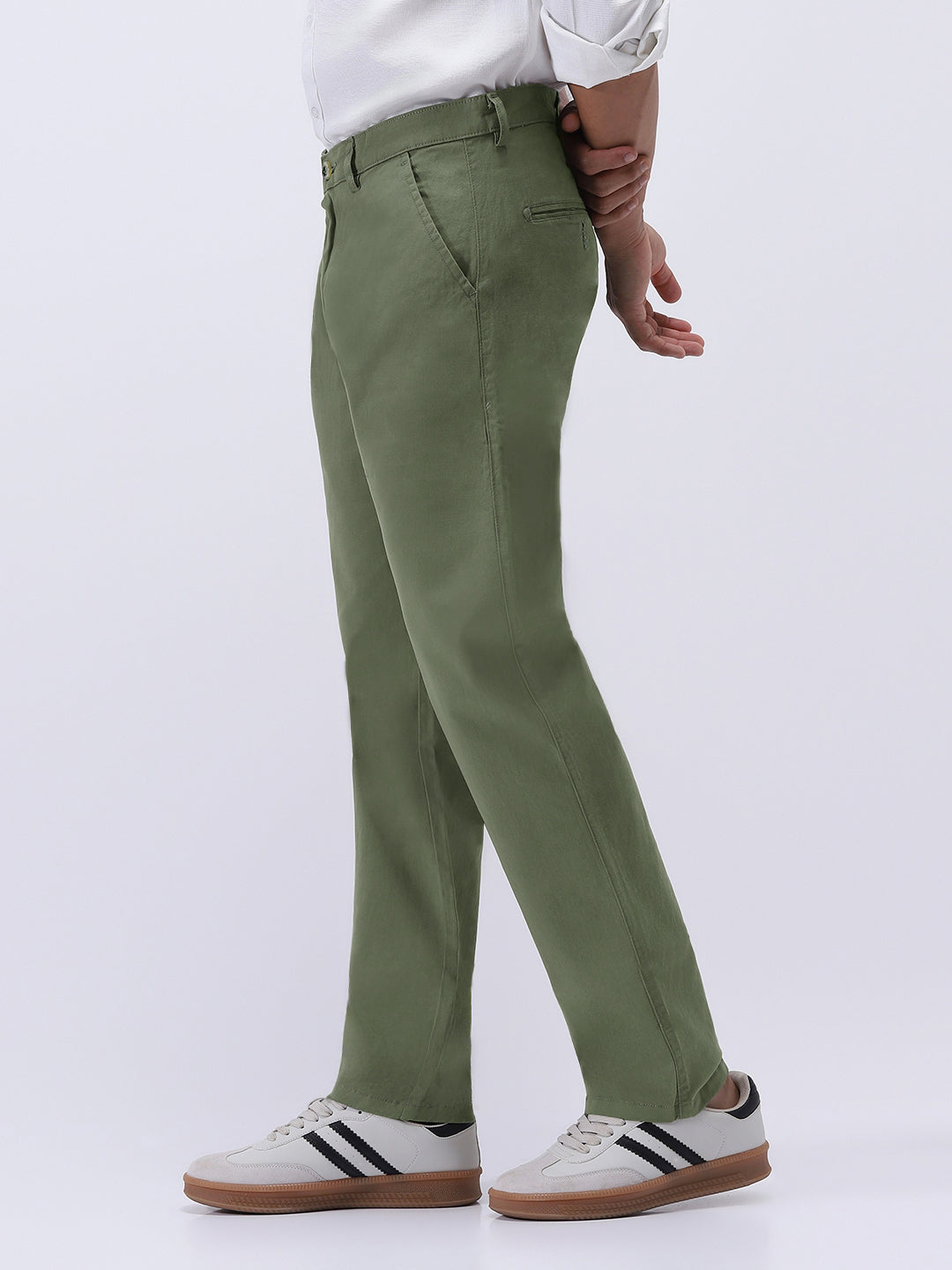 Men's Sage Green Cotton Regular Fit Casual Chinos Trousers Stretch