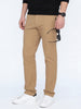 Men's Beige Straight Fit Mid Rise Cotton Casual Chinos Trousers Stretch