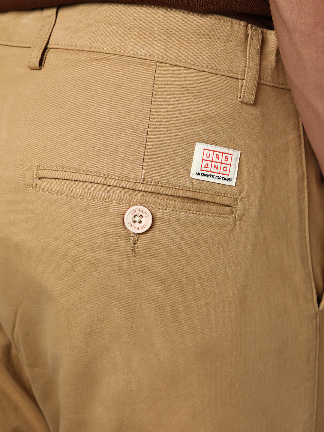 Men's Beige Straight Fit Mid Rise Cotton Casual Chinos Trousers Stretch