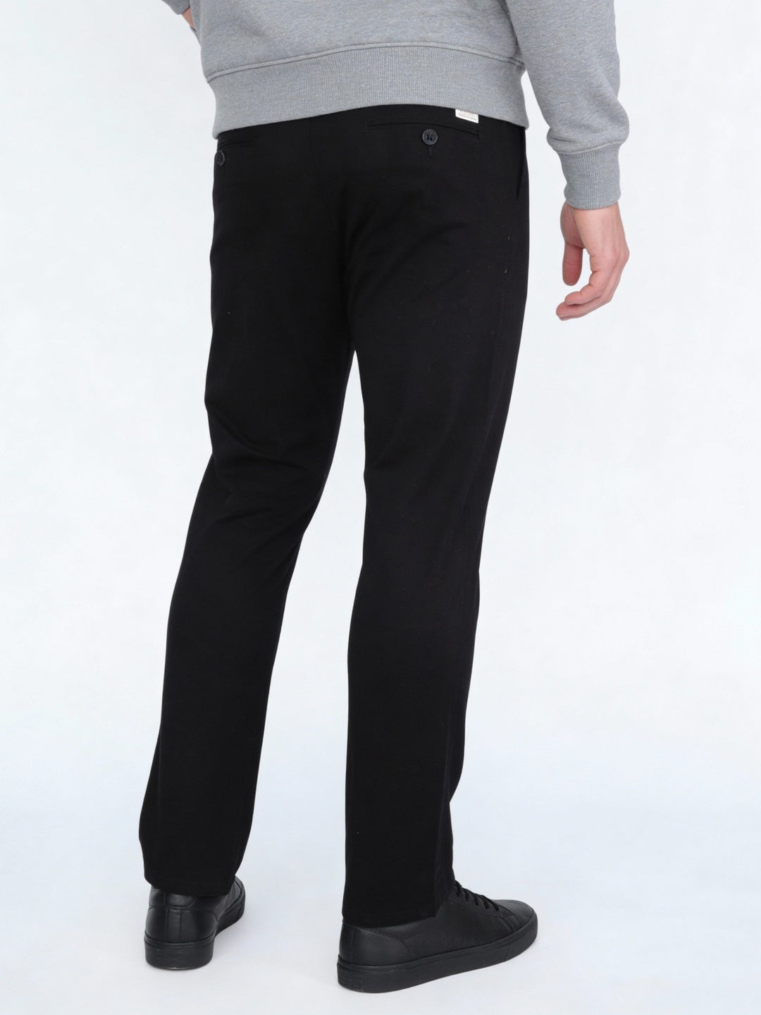Men's Black Straight Fit Mid Rise Cotton Casual Chinos Trousers Stretch