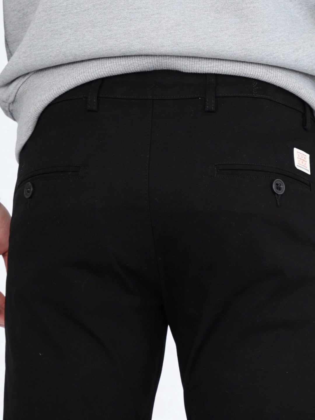 Men's Black Straight Fit Mid Rise Cotton Casual Chinos Trousers Stretch