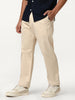 Men's Cream Straight Fit Mid Rise Cotton Casual Chinos Trousers Stretch