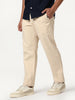 Men's Cream Straight Fit Mid Rise Cotton Casual Chinos Trousers Stretch