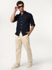 Men's Cream Straight Fit Mid Rise Cotton Casual Chinos Trousers Stretch