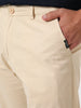Men's Cream Straight Fit Mid Rise Cotton Casual Chinos Trousers Stretch