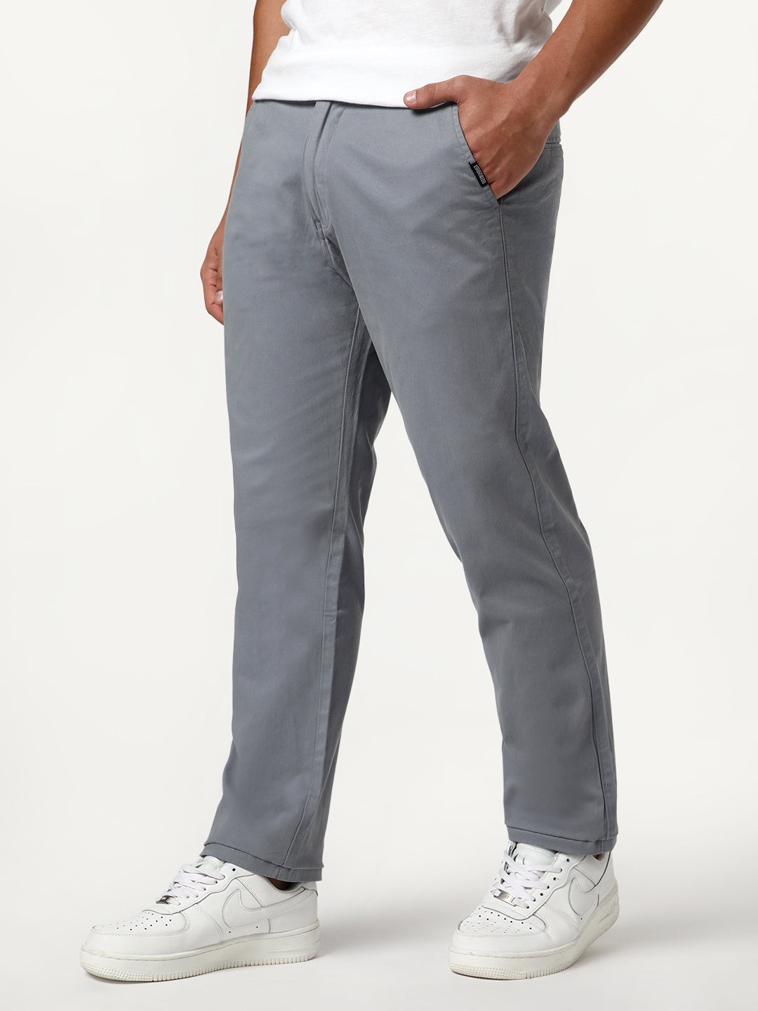 Men's Light Blue Straight Fit Mid Rise Cotton Casual Chinos Trousers Stretch